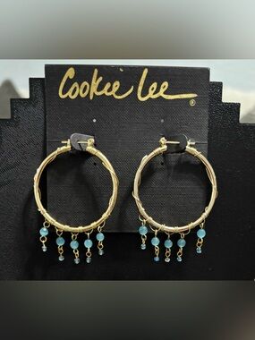 Cookie Lee Goldtone Hoops with dangle beads